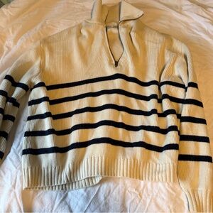 Hollister Cream and Black Striped Turtleneck Sweater